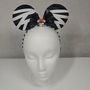 Disney Halloween Minnie Mouse Ears Headband Black + White Skeleton Black Bow